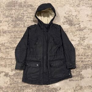 American Eagle Y2K Canvas Military Grey Cotton Lined Sherpa Hooded Womens Jacket